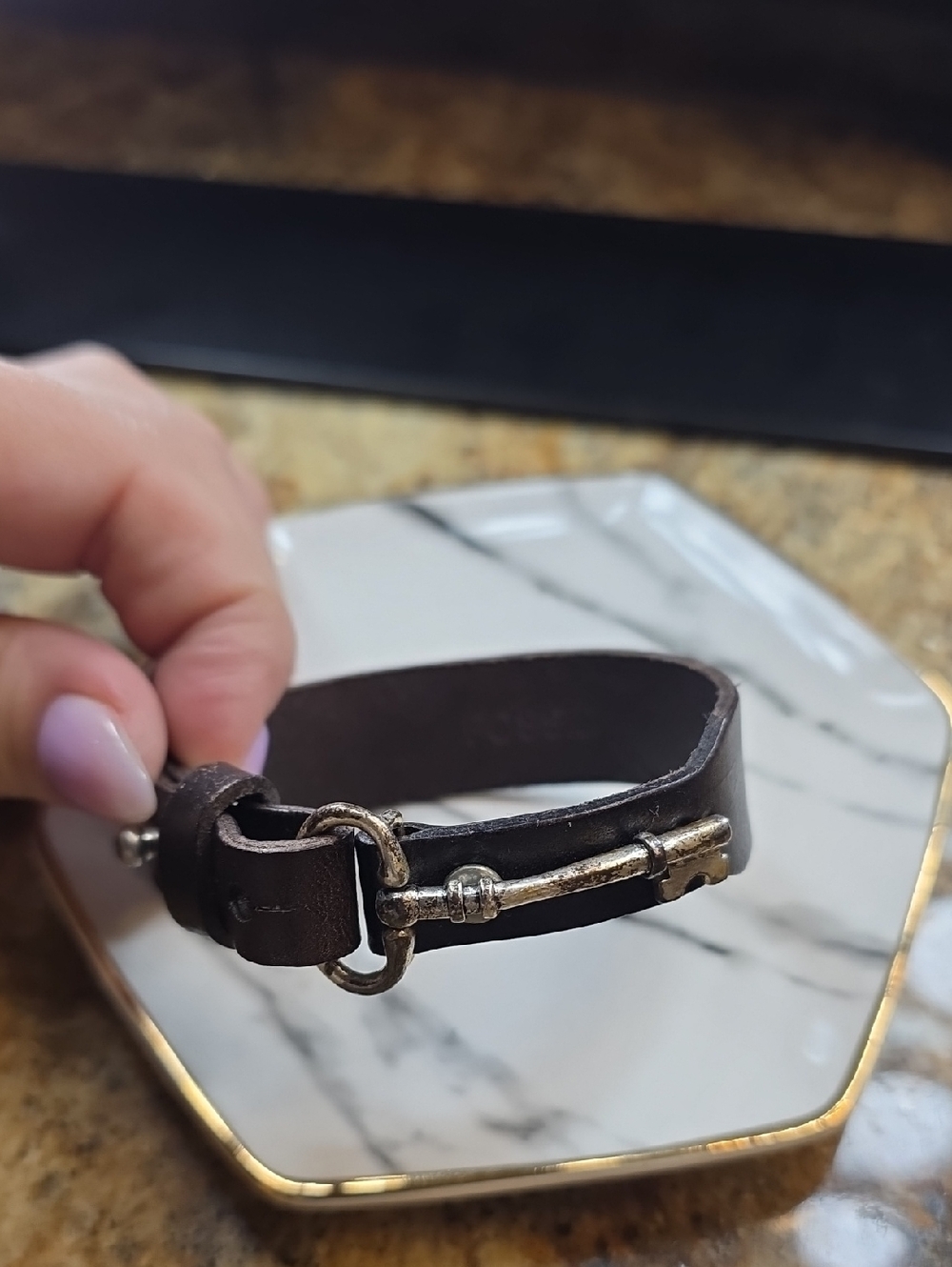 Fossil Brown Leather Bracelet with Silver-Tone Hardware